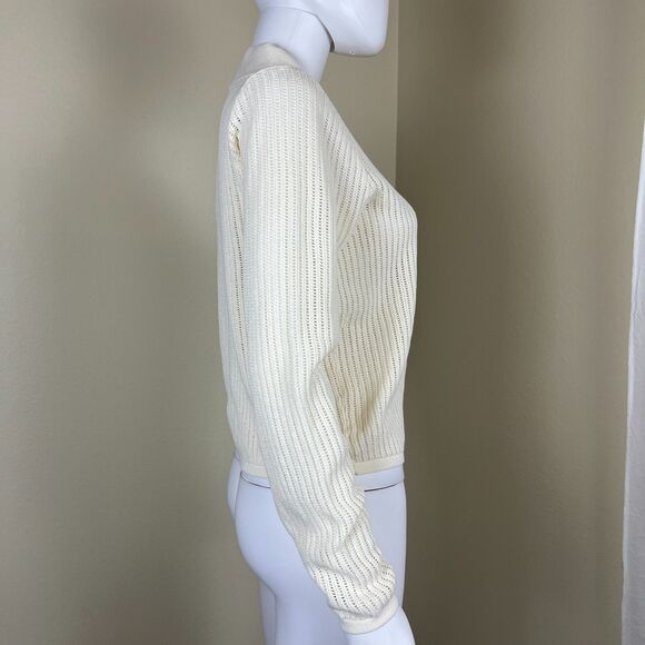 Rag & Bone Women Size M Ivory Vivi Pointelle Knit Polo Sweater Top Minimalist - Picture 12 of 15